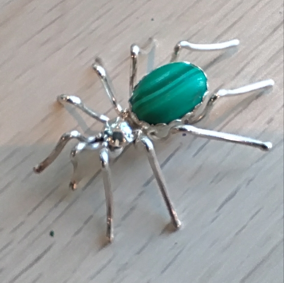 E. Spencer Navajo Sterling Silver Green Malachite Stone Spider Pin Brooch - Picture 2 of 7